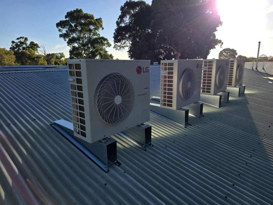 Rooftop LG condensers on galvanised frames
